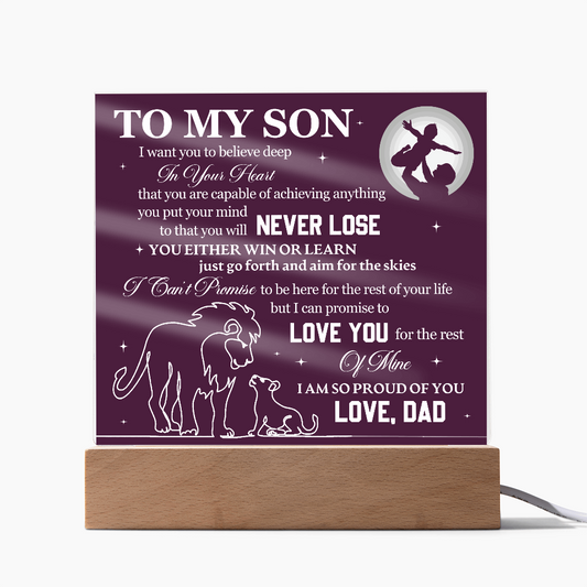 Acrylic Square Plaque - To My Son Lions